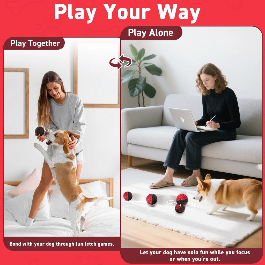 Interactive Smart Dog Toy Ball with Remote Control, Electric Self-Moving Rolling and Bouncing Dog Toy for Small Medium Large Dogs, E-TPU Waterproof, Red & Black