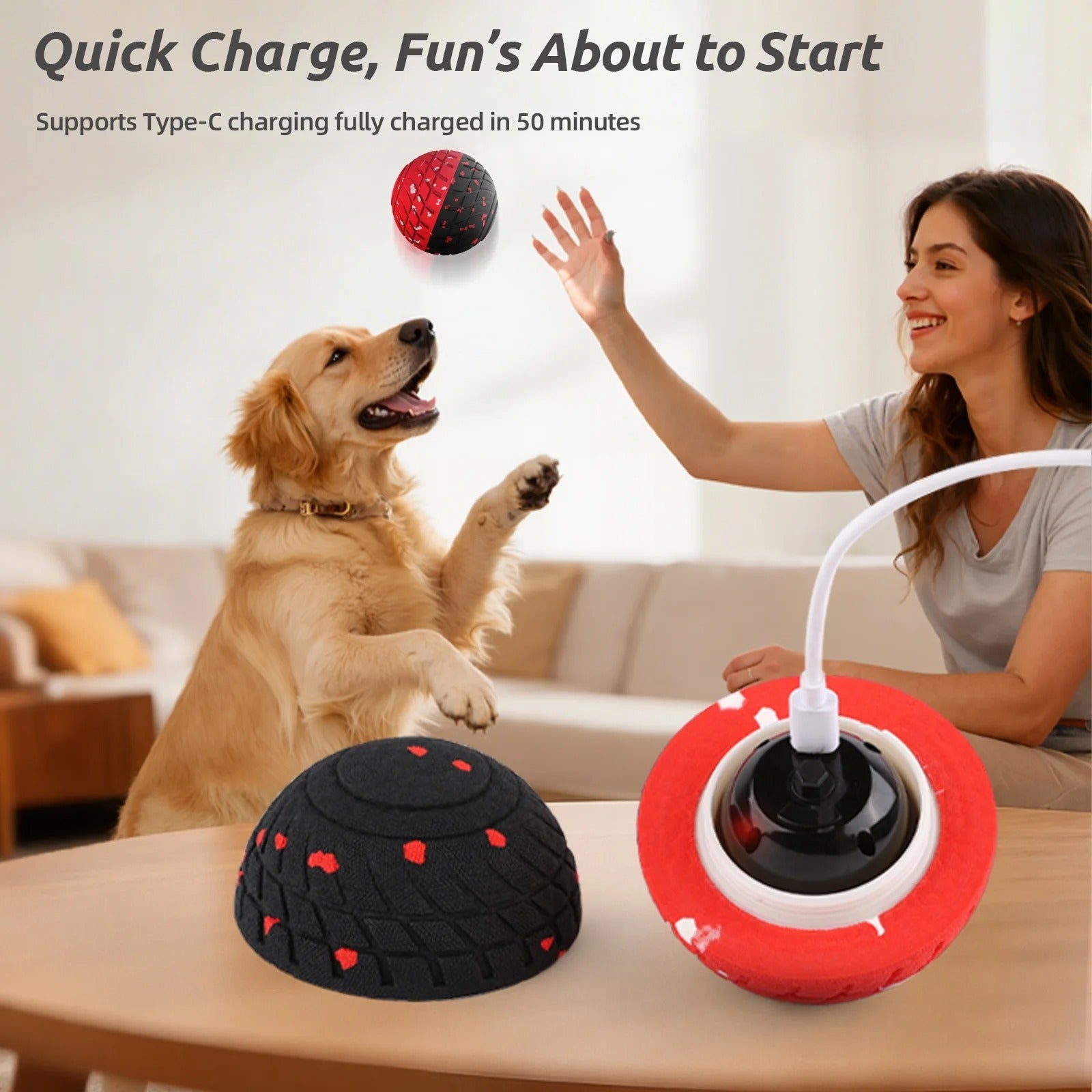 Interactive Smart Dog Toy Ball with Remote Control, Electric Self-Moving Rolling and Bouncing Dog Toy for Small Medium Large Dogs, E-TPU Waterproof, Red & Black