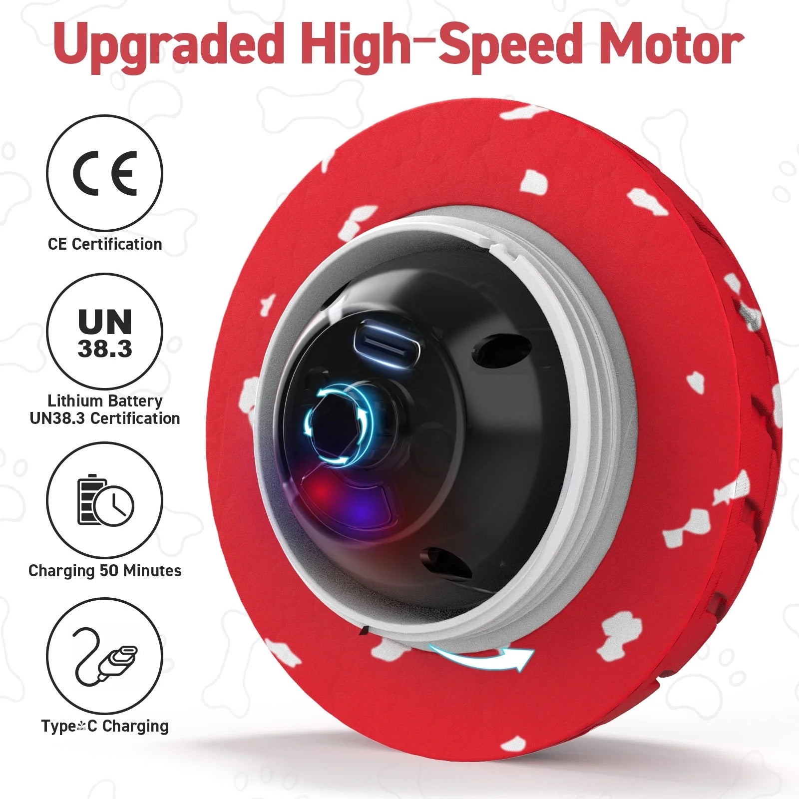 Interactive Smart Dog Toy Ball with Remote Control, Electric Self-Moving Rolling and Bouncing Dog Toy for Small Medium Large Dogs, E-TPU Waterproof, Red & Black