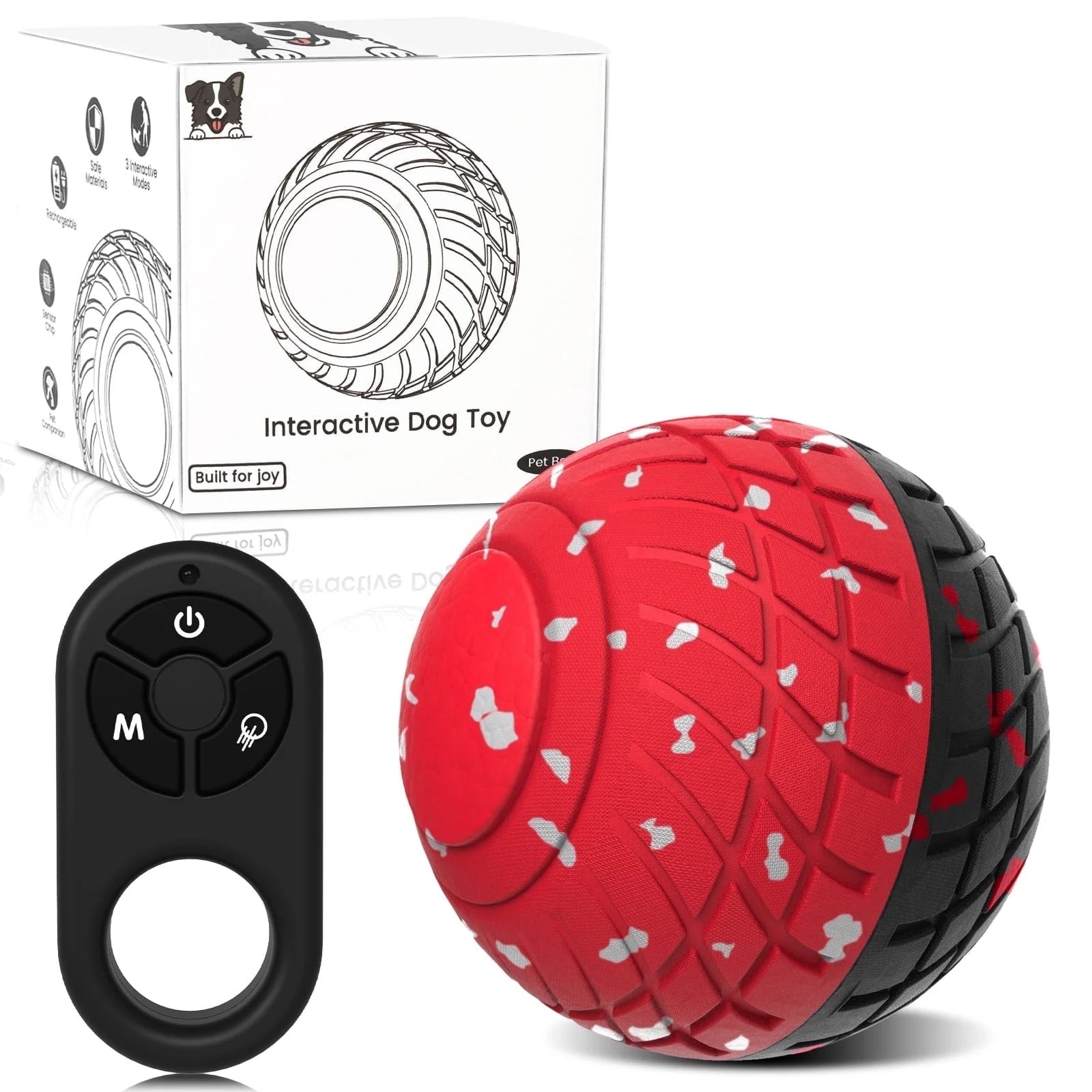 Interactive Smart Dog Toy Ball with Remote Control, Electric Self-Moving Rolling and Bouncing Dog Toy for Small Medium Large Dogs, E-TPU Waterproof, Red & Black