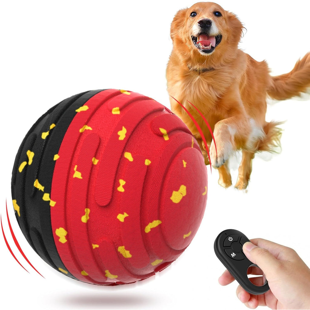 Interactive Smart Dog Toy Ball with Remote Control, Electric Self-Moving Rolling and Bouncing Dog Toy for Small Medium Large Dogs, E-TPU Waterproof, Red & Black