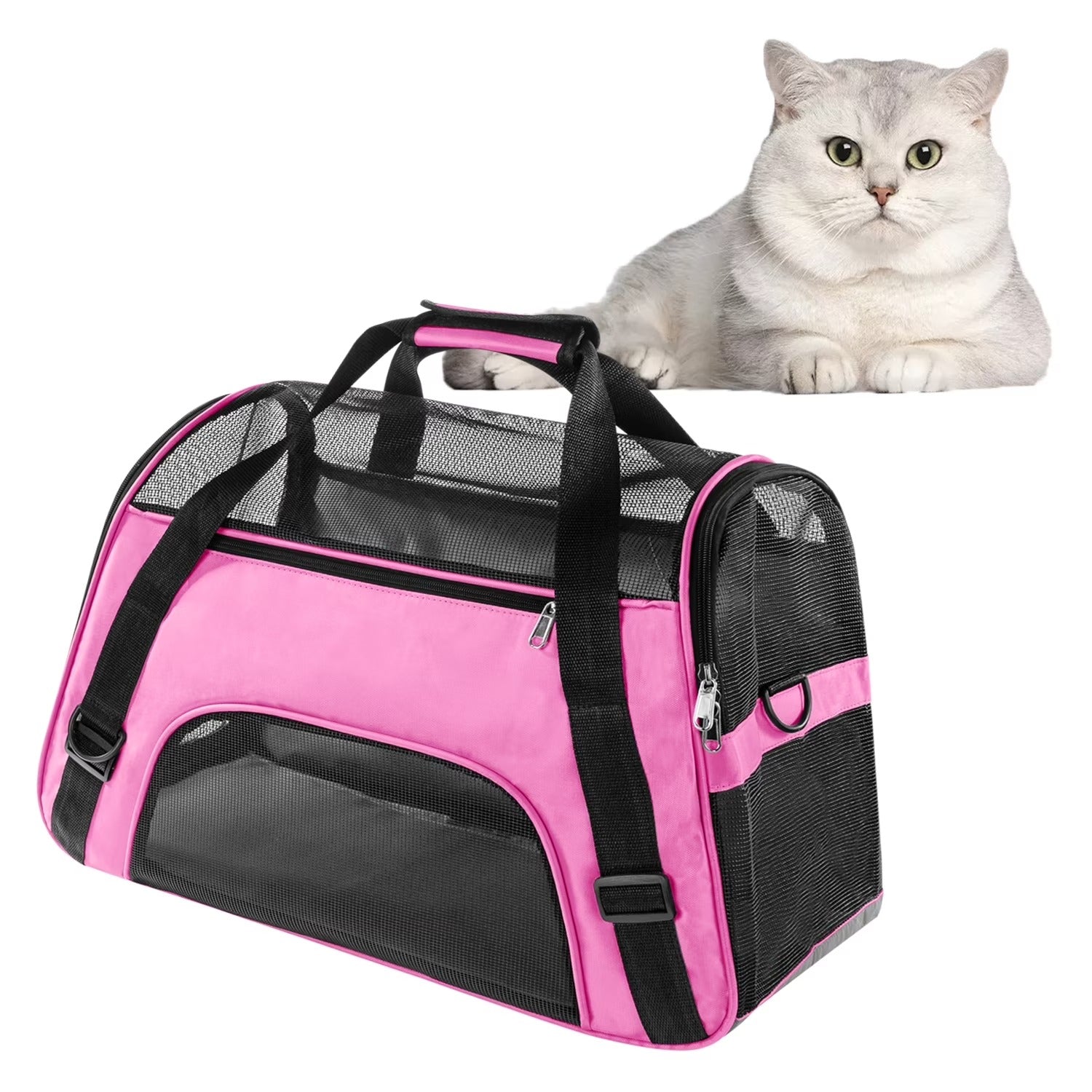 Pink Airline Approved Soft-Sided Pet Carrier for Cats and Small Dogs, Breathable Mesh Travel Carrier for Cabin Flights