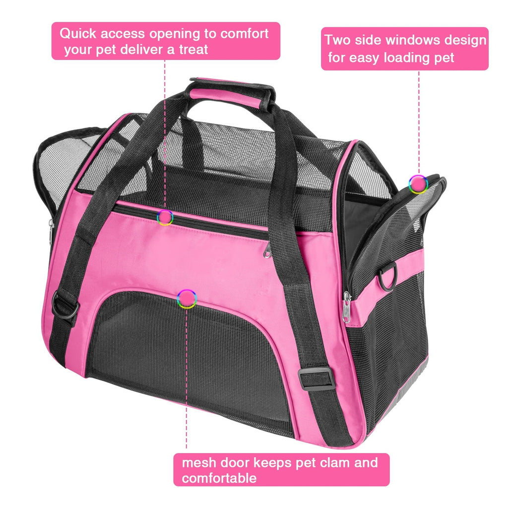 Pink Airline Approved Soft-Sided Pet Carrier for Cats and Small Dogs, Breathable Mesh Travel Carrier for Cabin Flights