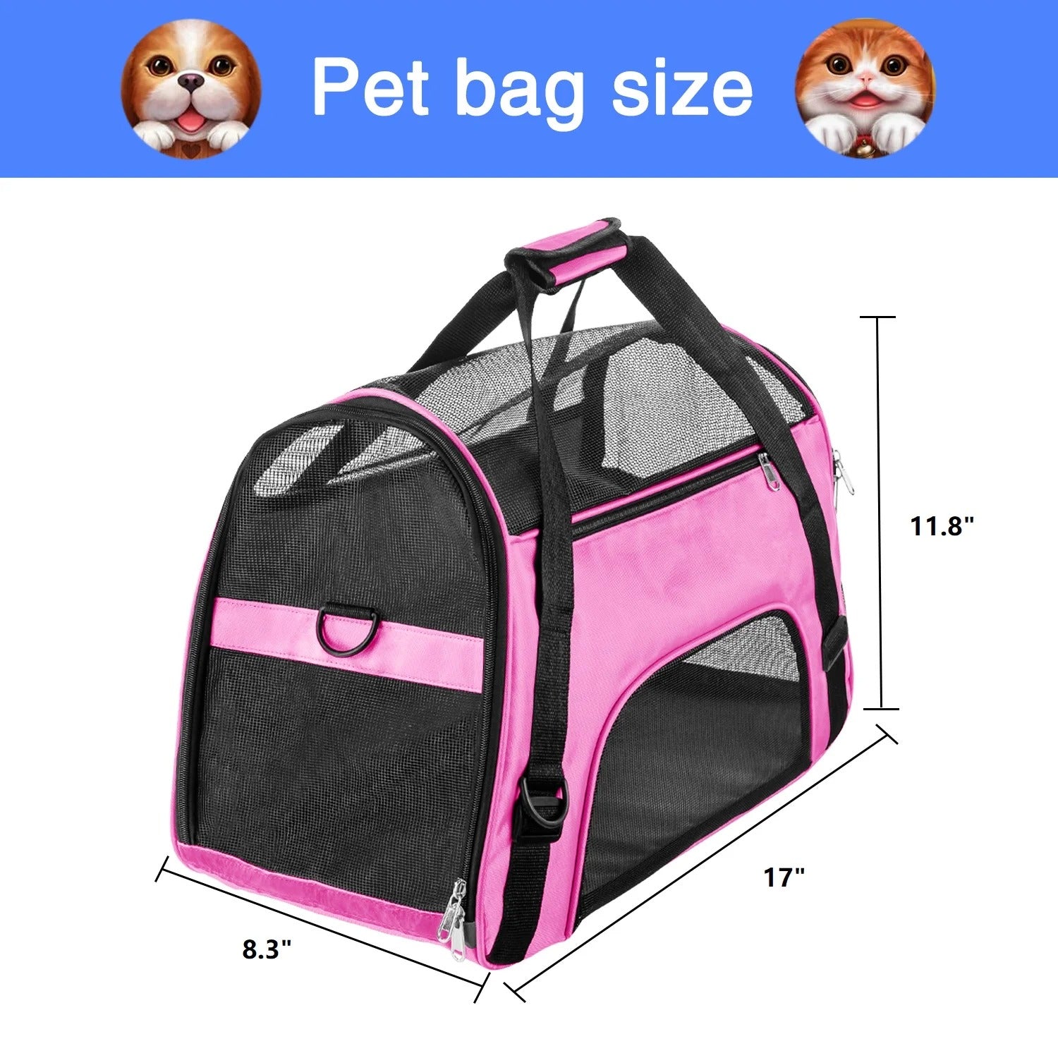 Pink Airline Approved Soft-Sided Pet Carrier for Cats and Small Dogs, Breathable Mesh Travel Carrier for Cabin Flights