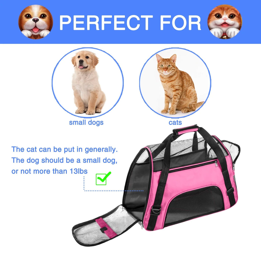 Pink Airline Approved Soft-Sided Pet Carrier for Cats and Small Dogs, Breathable Mesh Travel Carrier for Cabin Flights