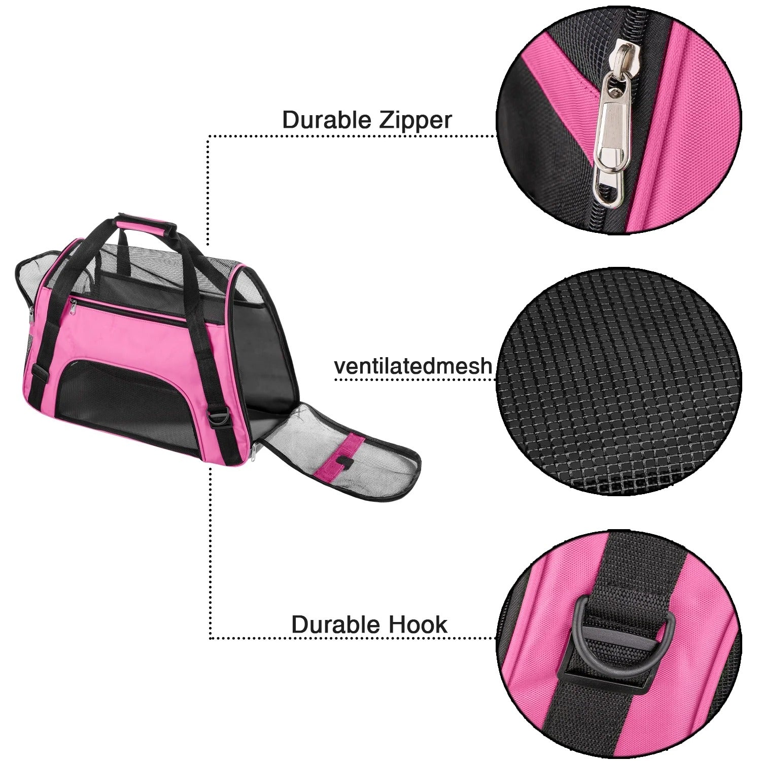 Pink Airline Approved Soft-Sided Pet Carrier for Cats and Small Dogs, Breathable Mesh Travel Carrier for Cabin Flights