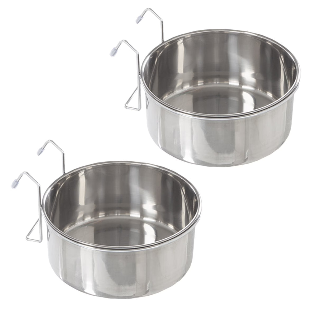 Set of 2 Stainless-Steel Hanging Dog Bowls with Elevated Stand, 50.4oz Each, Durable No-Spill Pet Feeding Bowls for Dogs, Cats, and Small Animals