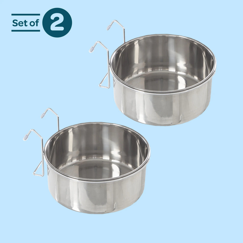 Set of 2 Stainless-Steel Hanging Dog Bowls with Elevated Stand, 50.4oz Each, Durable No-Spill Pet Feeding Bowls for Dogs, Cats, and Small Animals
