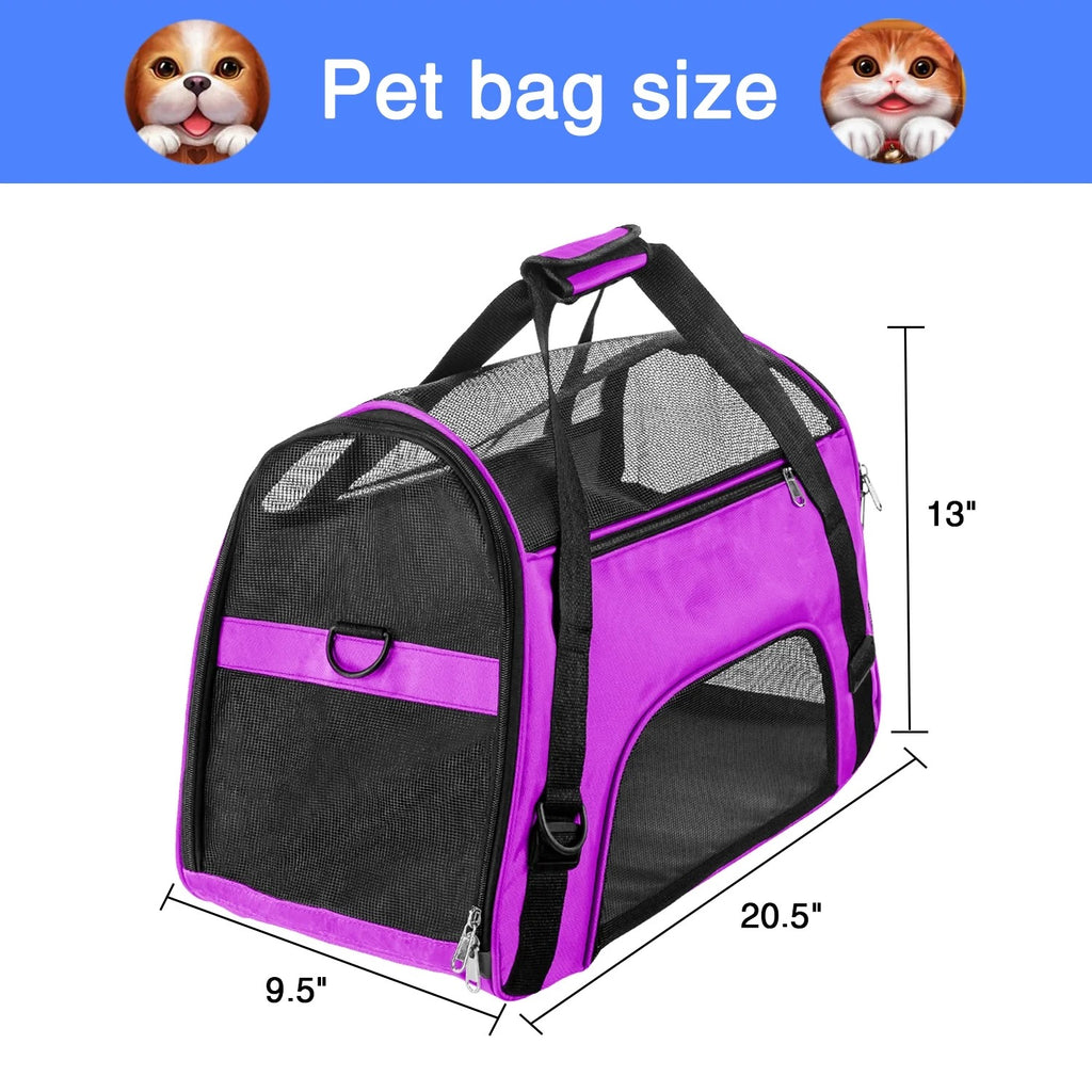 Purple Airline Approved Soft-Sided Pet Carrier for Cats and Small Dogs, Breathable Mesh Travel Carrier for Cabin Flights
