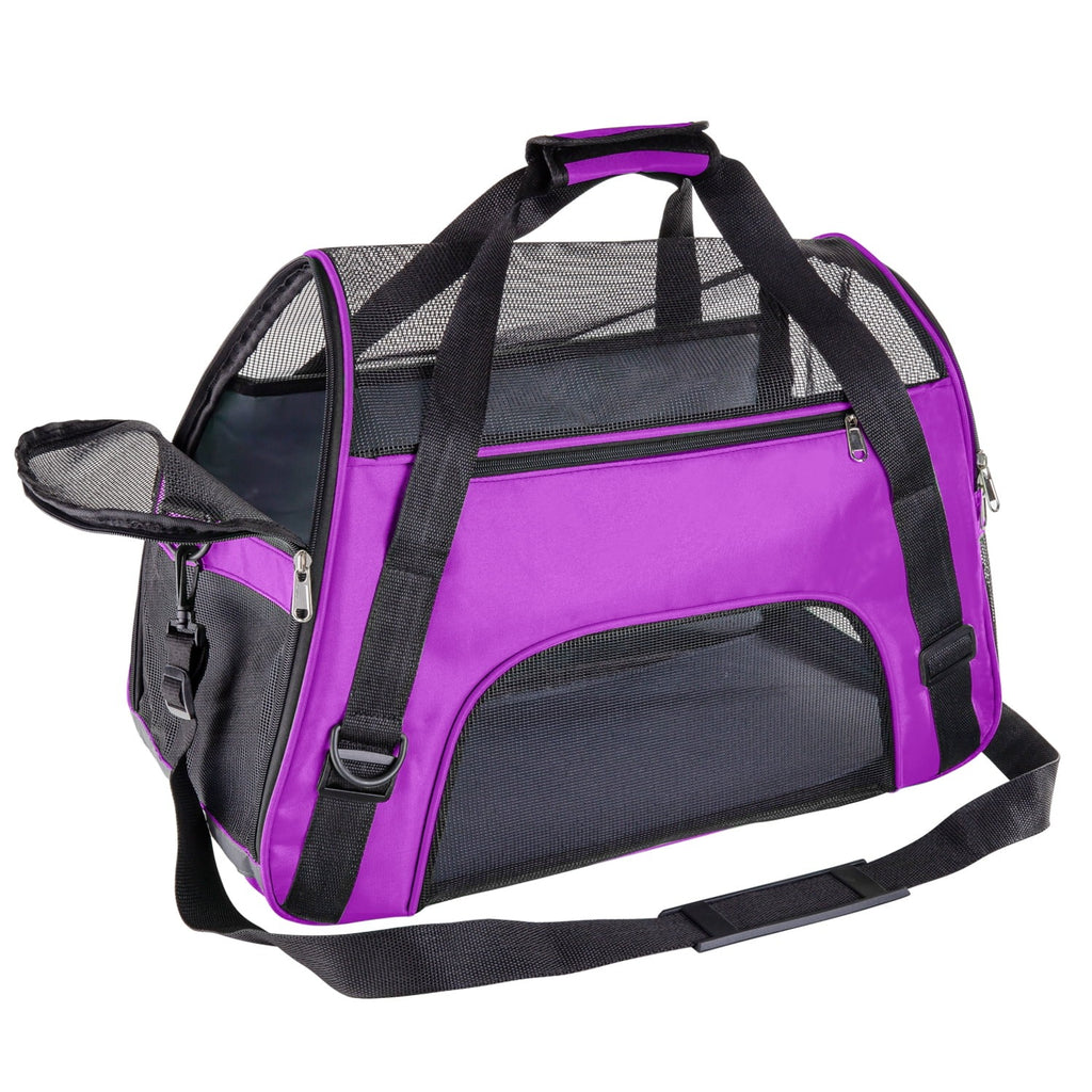 Purple Airline Approved Soft-Sided Pet Carrier for Cats and Small Dogs, Breathable Mesh Travel Carrier for Cabin Flights