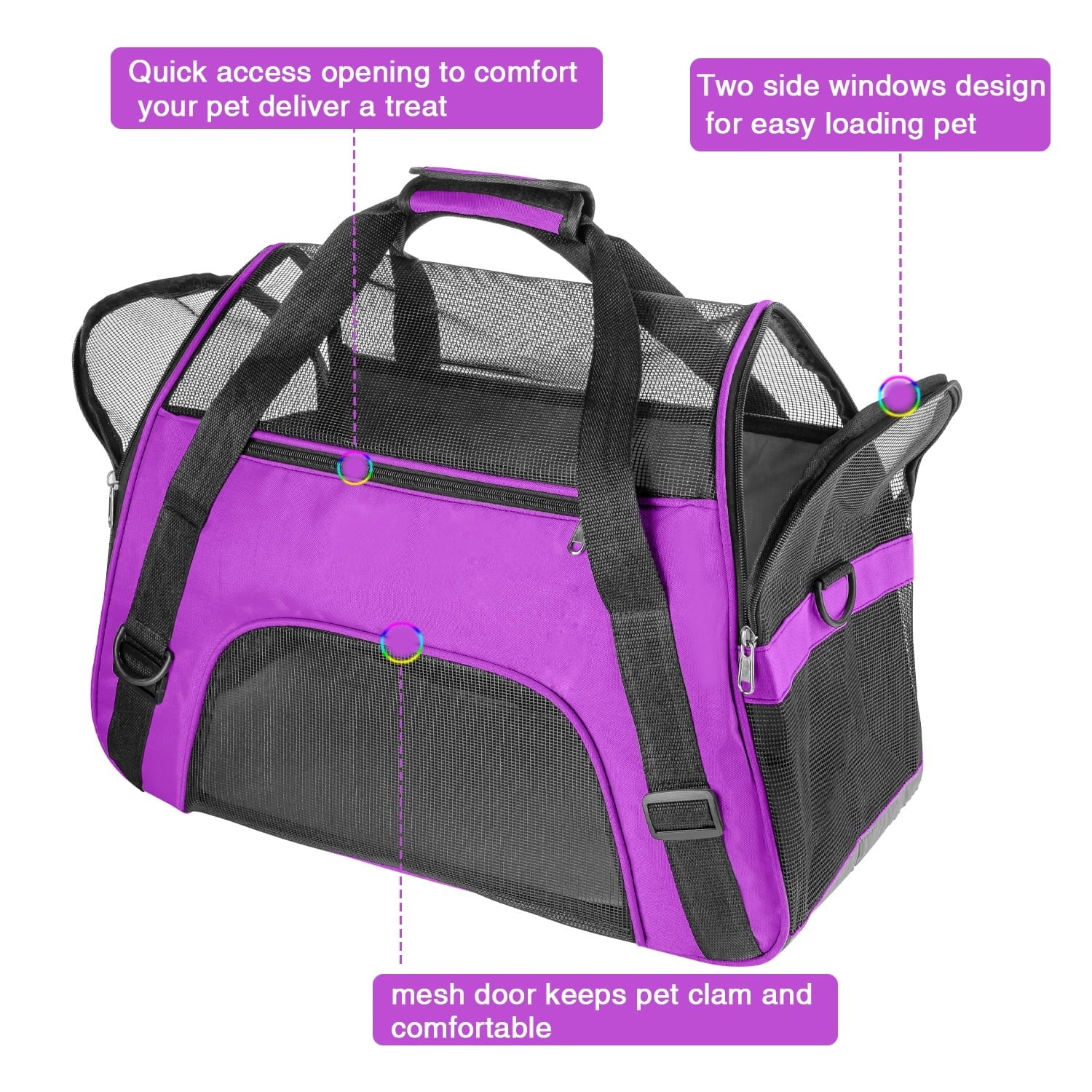 Purple Airline Approved Soft-Sided Pet Carrier for Cats and Small Dogs, Breathable Mesh Travel Carrier for Cabin Flights