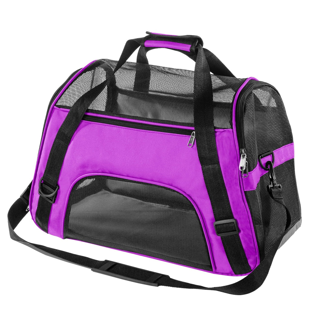 Purple Airline Approved Soft-Sided Pet Carrier for Cats and Small Dogs, Breathable Mesh Travel Carrier for Cabin Flights
