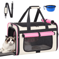 Pink Collapsible Airline Approved Cat Carrier for Large Cats and Small Dogs, Soft-Sided Travel Carrier with Breathable Mesh Panels