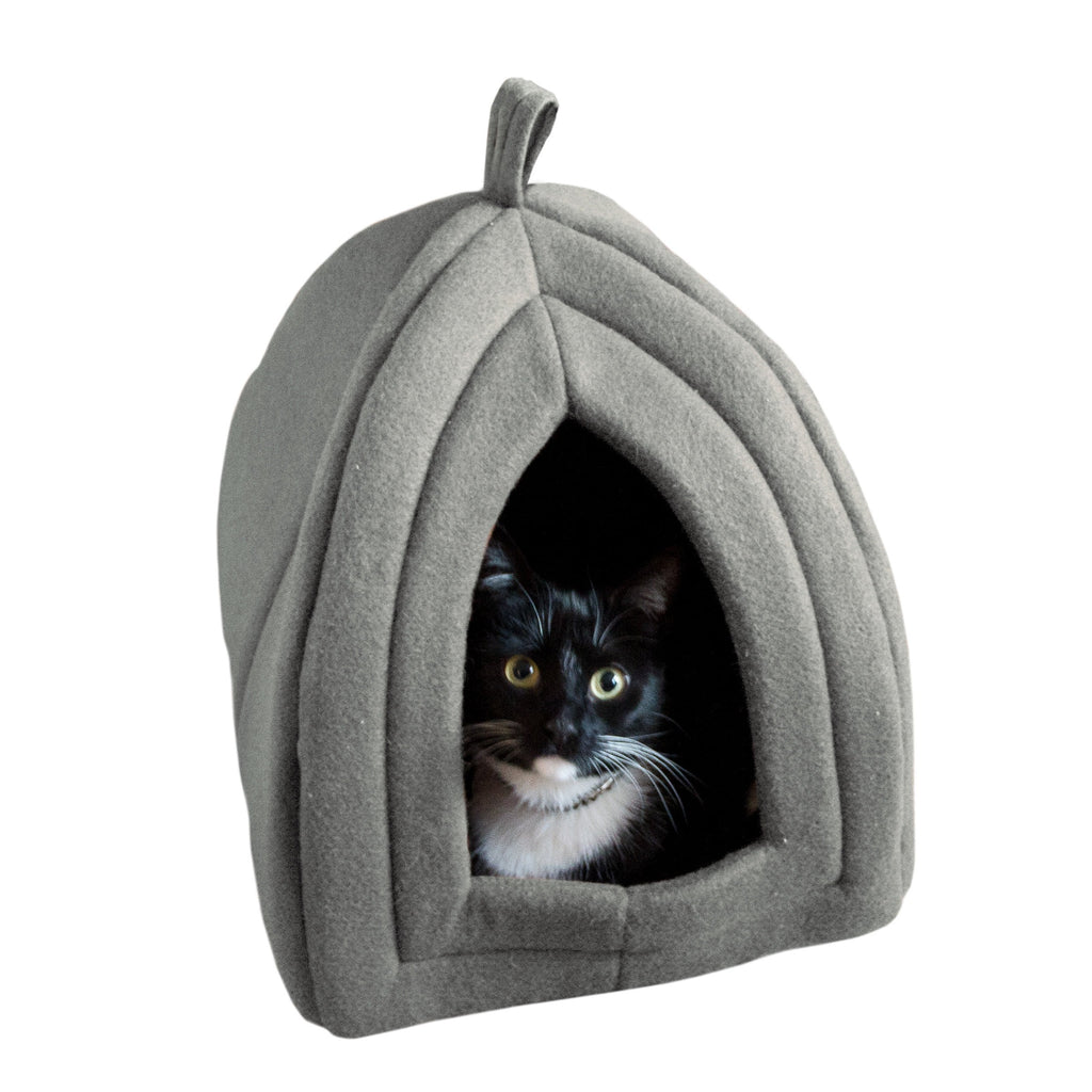 Gray Small Animal Cat House for Rabbits, Guinea Pigs, and Other Small Pets, Plush Indoor Pet Hideout Bed