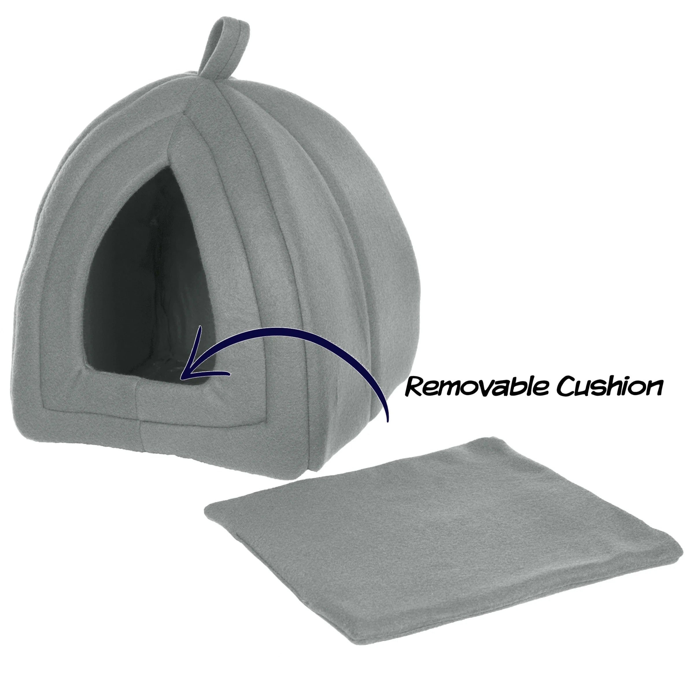 Gray Small Animal Cat House for Rabbits, Guinea Pigs, and Other Small Pets, Plush Indoor Pet Hideout Bed