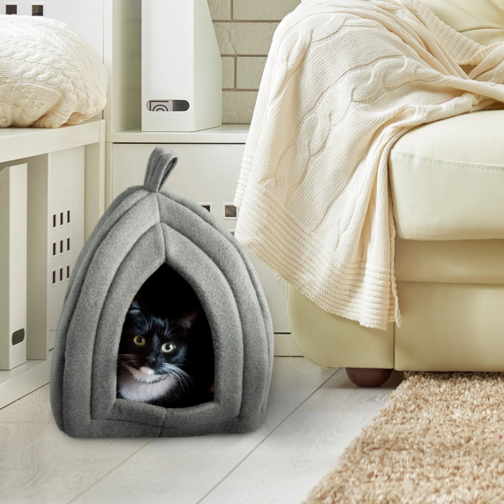 Gray Small Animal Cat House for Rabbits, Guinea Pigs, and Other Small Pets, Plush Indoor Pet Hideout Bed