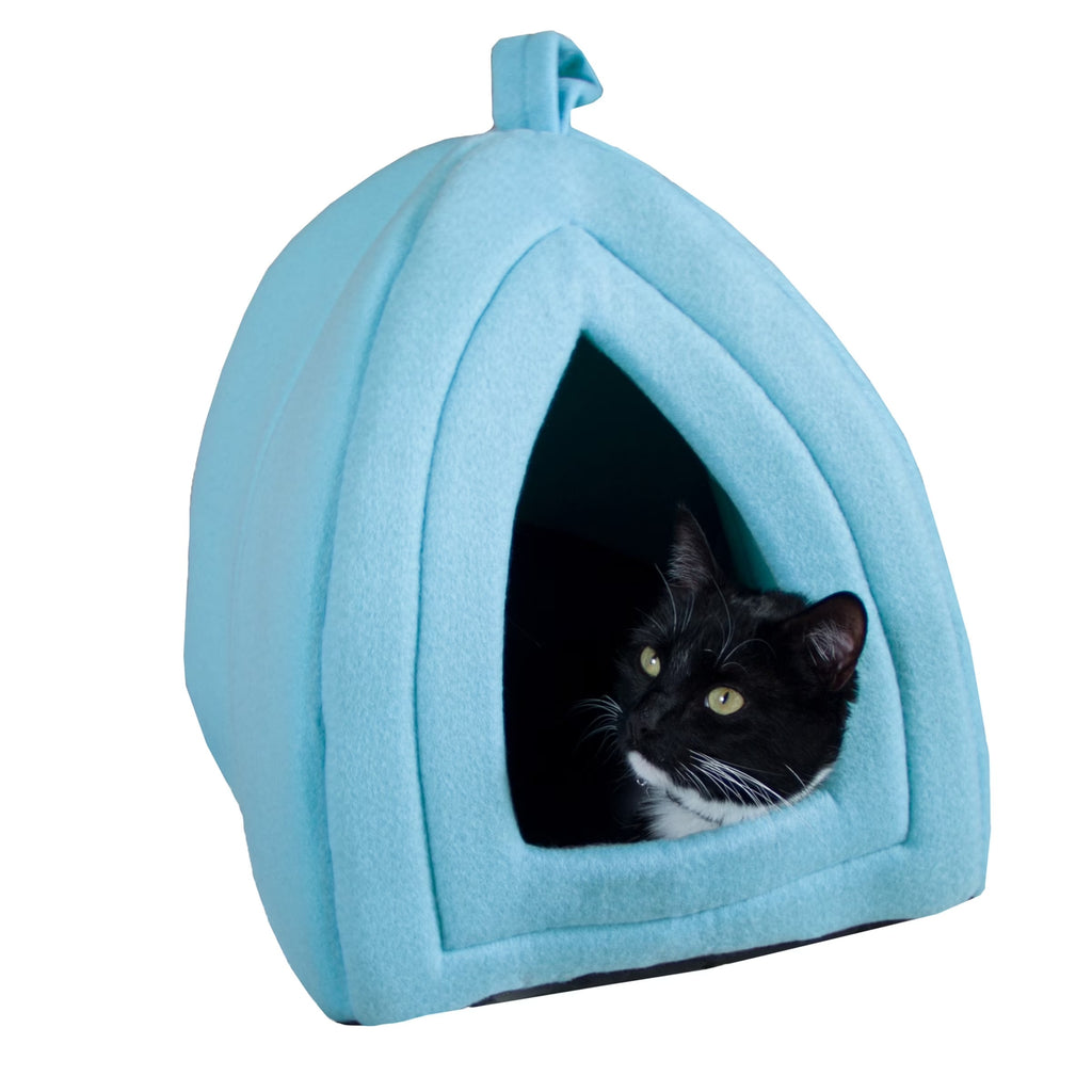 Blue Plush Cat House for Kittens, Rabbits, and Small Animals, Indoor Cozy Hideout Bed for Cats and Small Pets