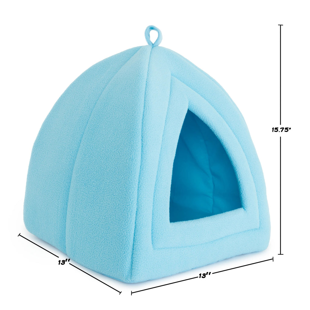 Blue Plush Cat House for Kittens, Rabbits, and Small Animals, Indoor Cozy Hideout Bed for Cats and Small Pets